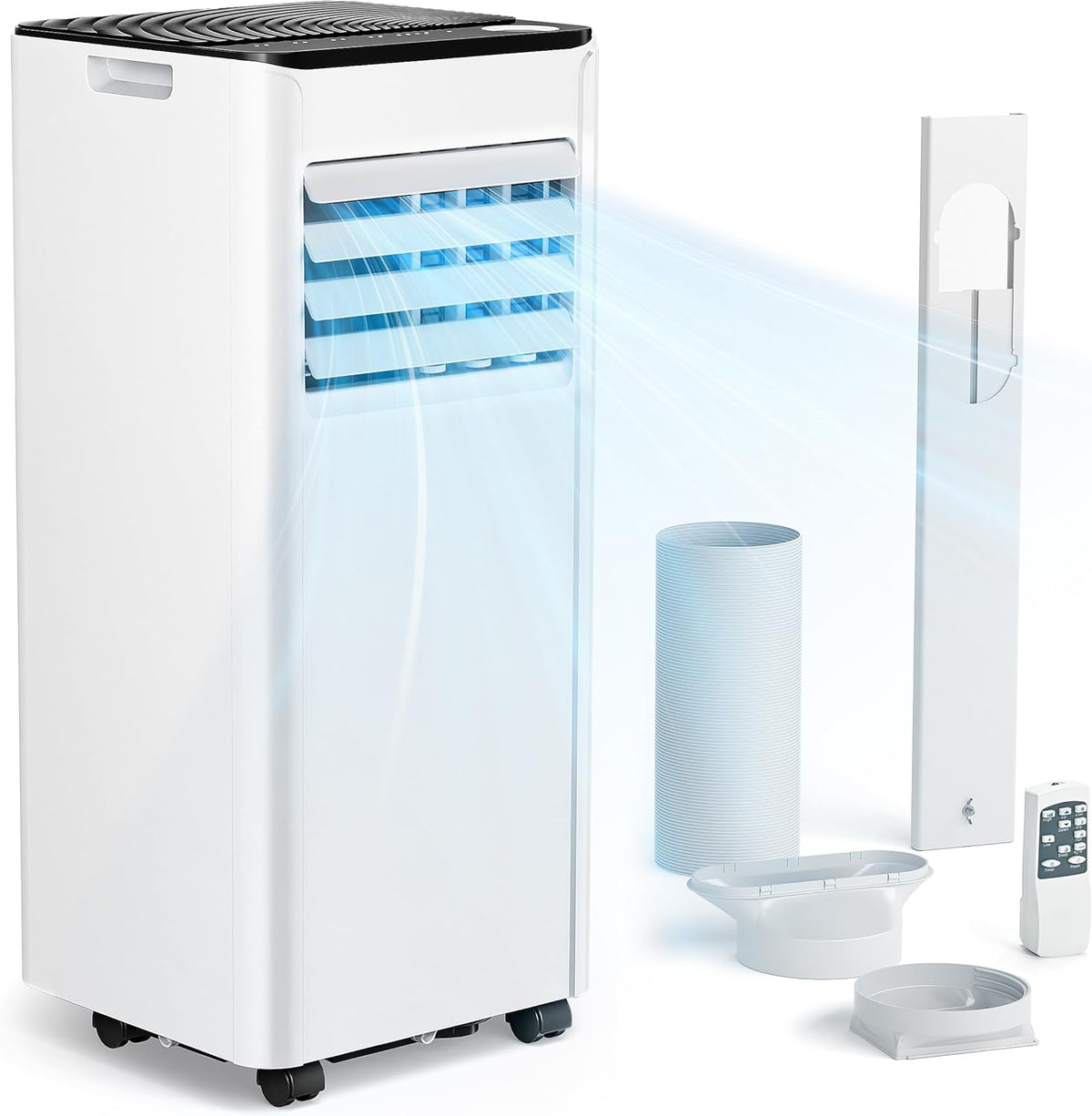 Mobile Klimaanlage 9000 BTU - 4 in 1 Klimagerät für Räume bis 25 Quadratmeter - 48 dB Betrieb mit Digitaldisplay Fernbedienung und 24 Stunden Timer - Mit Abluftschlauch