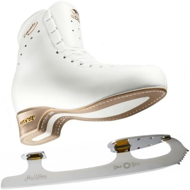 L'Estel Skates Edea Concerto Schlittschuhe - Weiß Größe 235 35 - Mit Wilson Gold Seal oder MK Phantom Kufen - Eiskunstlauf Set aus legiertem Stahl und Acryl