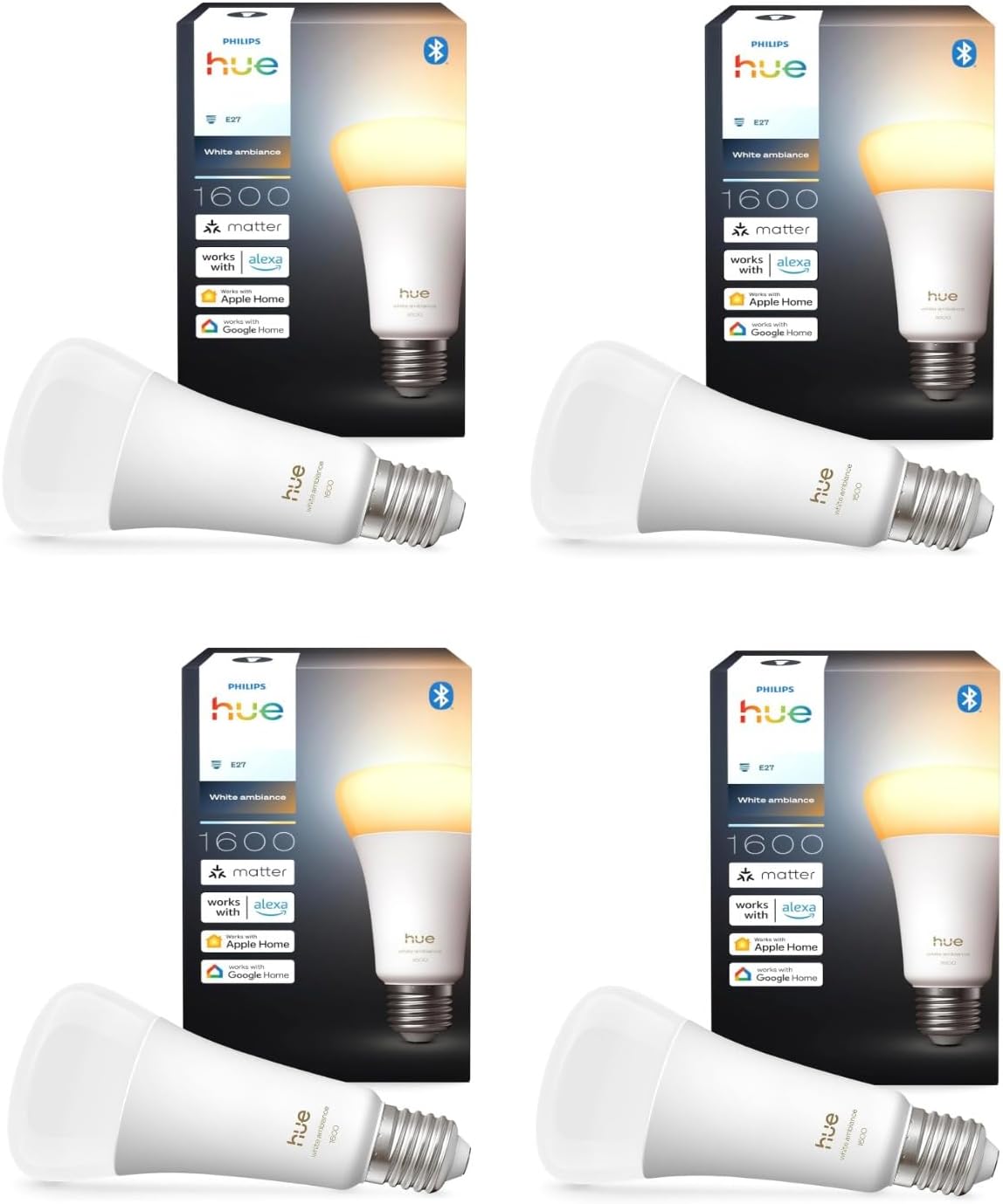 Philips Hue White Ambiance E27 - 4 extrahelle A67 Smart LED Leuchtmittel mit 1600 Lumen Klasse - Dimmbar von warmem bis kühlem Weiß - App Sprachsteuerung Alexa Google Home und HomeKit