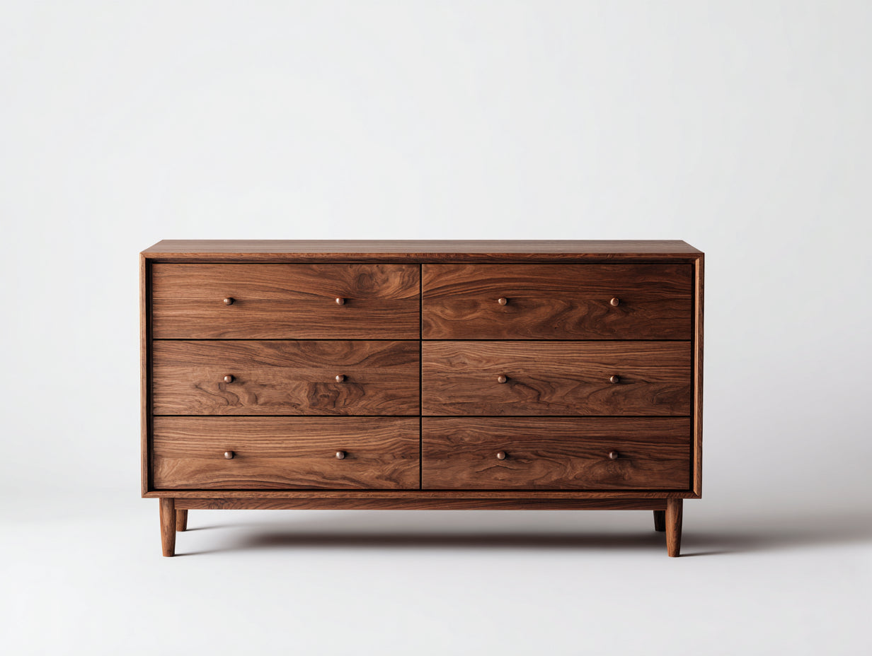 Kommode mit Schubladen - Holzwerkstoff 140x45x85 cm - Walnussfarbe - 6 Schubladen - Modernes Design