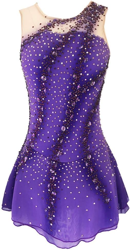 Damen Eiskunstlauf Wettkampf Kleid - glänzender Rock mit Strass Dekoration - Baumwolle für Eislaufen und Gymnastik - sportliches Performance Kleid für Mädchen und Damen
