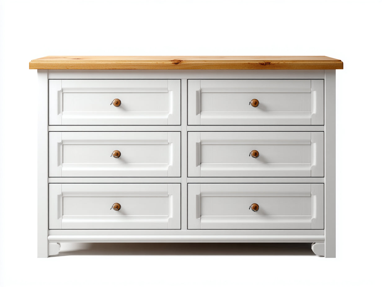 Kommode mit Schubladen - Holzwerkstoff 120x45x85 cm - Weiß-Eichenfarbe - 6 Schubladen - Landhausstil