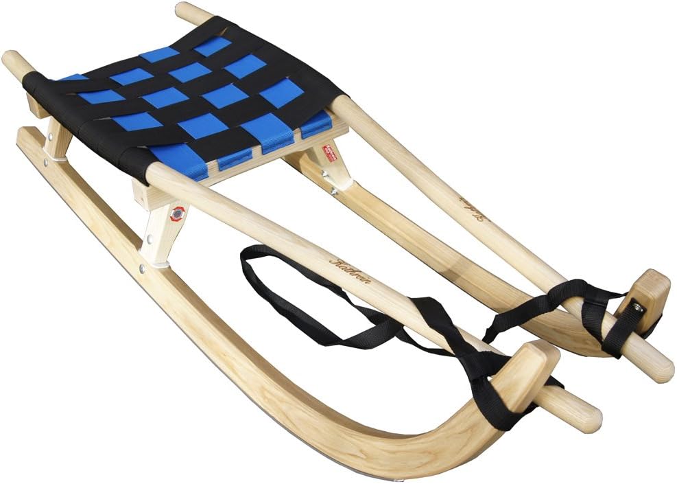 Uni Sport Kathrein Sportrodel - Einsitzer mit 125 cm Länge - Schwarz Orange aus Holz und legiertem Stahl - Klassischer Rodelschlitten für winterliche Abfahrten