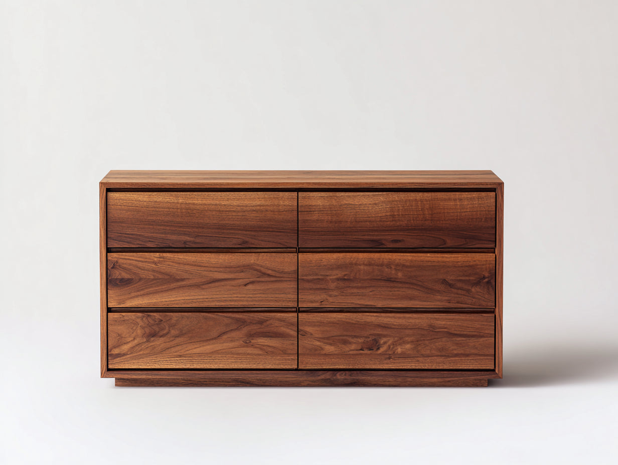 Kommode mit Schubladen aus Massivholz 140x45x80 cm - Walnussfarbe - Mit 6 Schubladen - Modernes Design