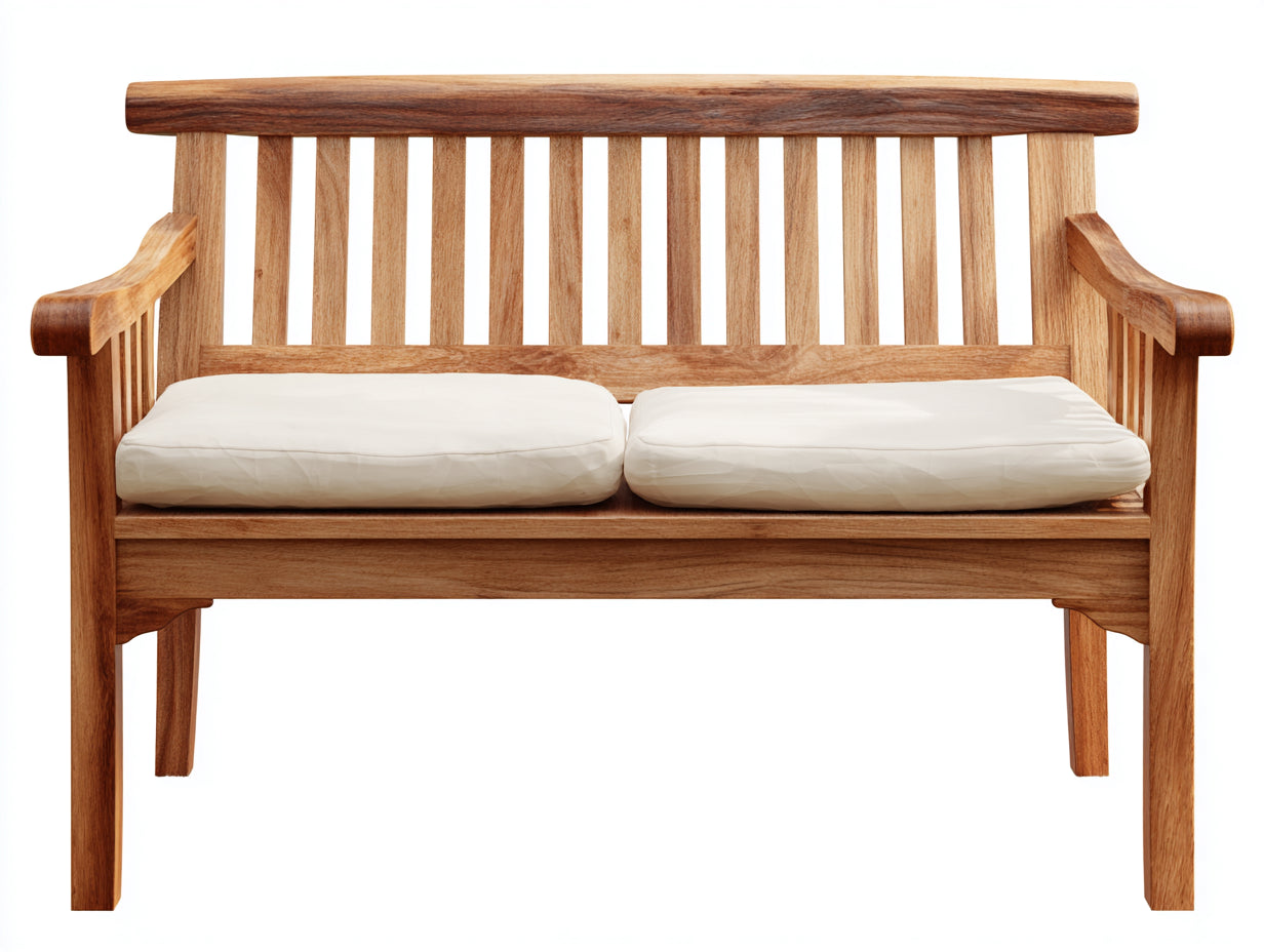 Gartenbank aus Massivholz 150x65x90 cm - Natur-Weiß - Mit Sitzkissen - Klassisches Design