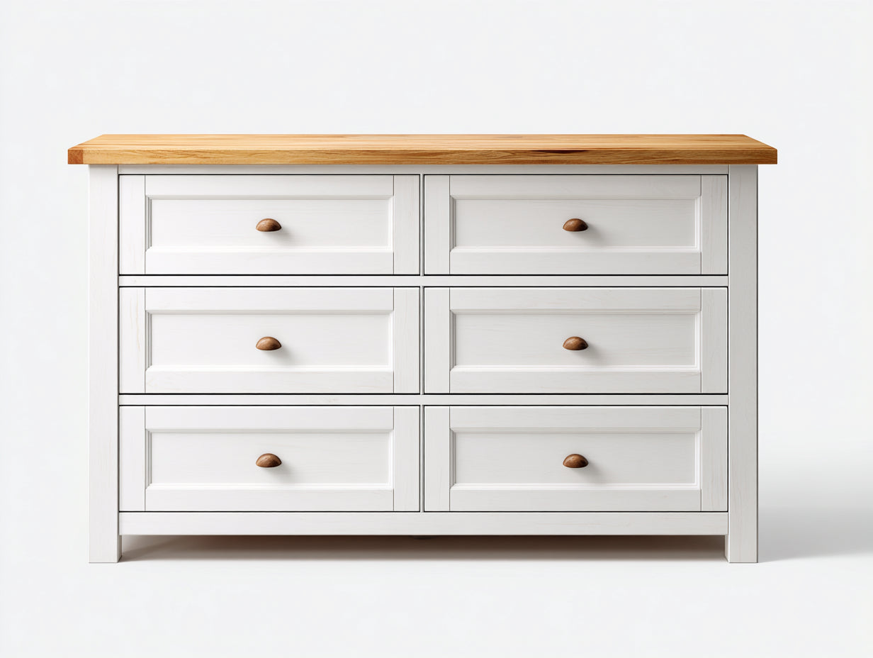 Kommode mit Schubladen Holz Weiß Natur 120x40x80 cm - 6 Schubladen Wohnzimmer Schlafzimmer Stauraum Modern