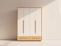 Kleiderschrank Holz Weiß Natur 160x60x200 cm Schlafzimmer Schrank 4 Türen 2 Schubladen Modern Minimalistisch